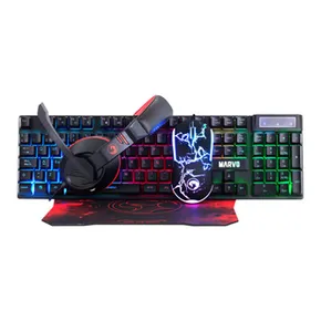 Marvo CM409 EN, Tastatur-Set mit Gamingmaus, Mauspad und Kopfhörer, US, Game, verkabelt (USB), schwarz, unterbeleuchtet